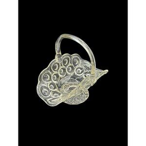 Vintage L.E. Smith Clear Moon & Stars Glass Banana Boat Basket With Handle